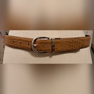 EUC Lauren Ralph Lauren Tan & Brown Croc Reversible Boho Neutral Belt SZ 36in